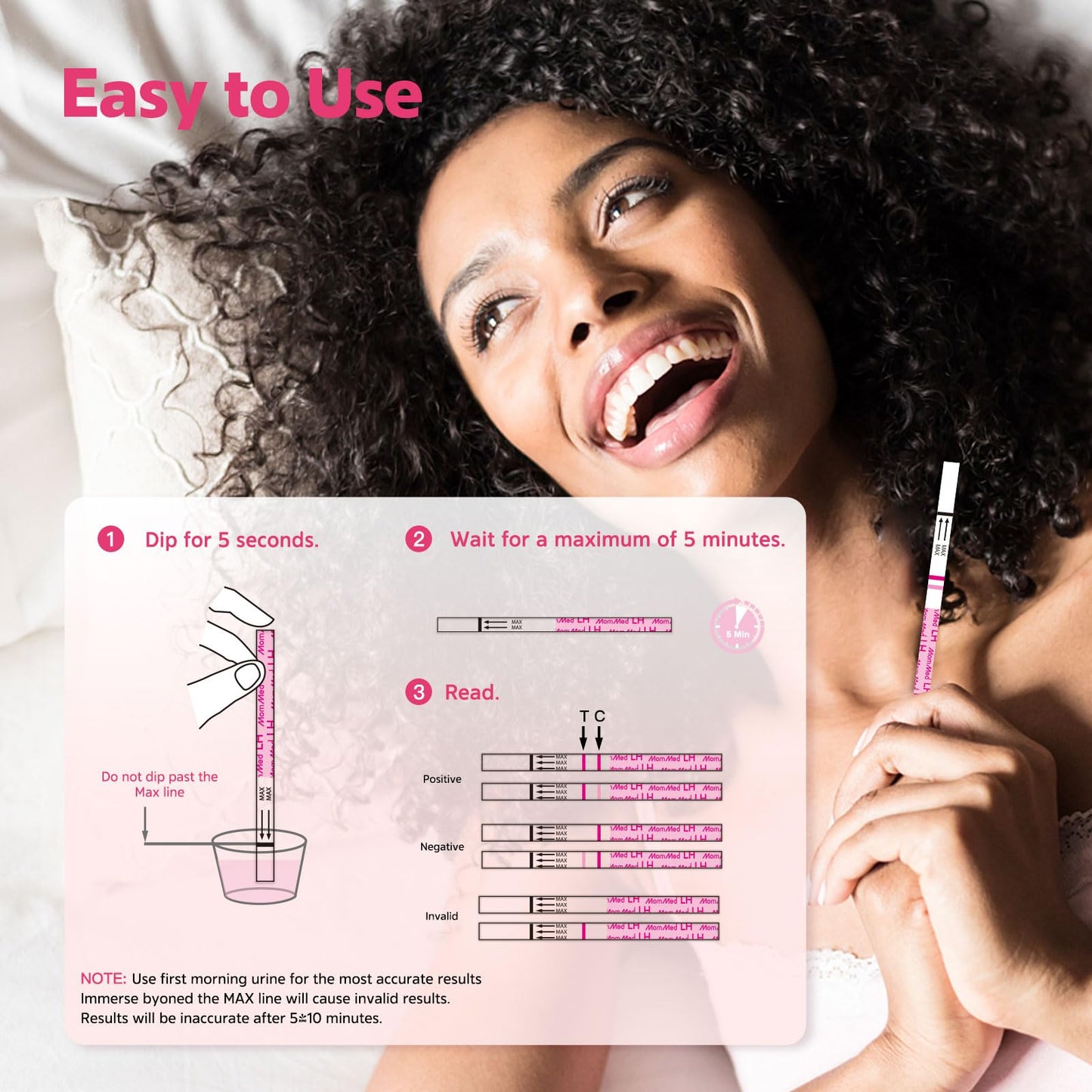 MomMed LH25 Ovulation Test Strips - 25 Cups, 99% Accurate | Pink