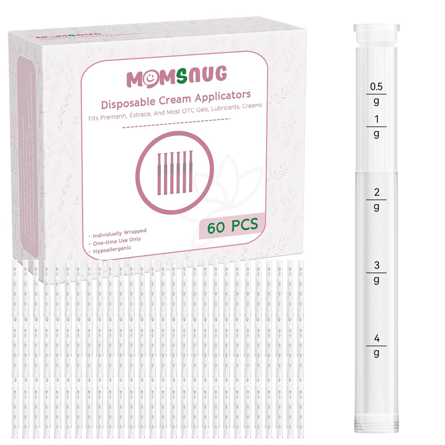 Momsnug Disposable Vaginal Cream Applicators with Dosage Markings – 60 Pack