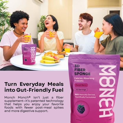 Monch Monch Calorie Absorbing Fiber Sponge – Forest Berry, 60 Ct – Vegan Konjac Gum + Prebiotic Fiber for Gut Health & Blood Sugar Support