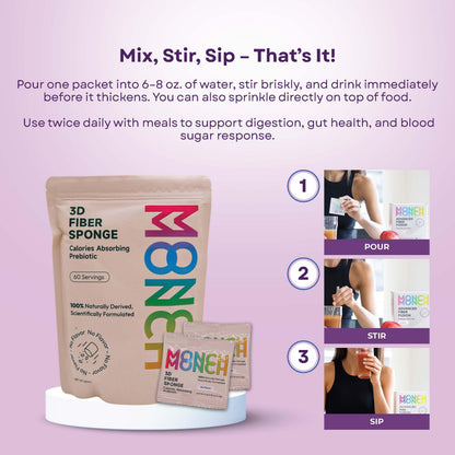 Monch Monch Calorie Absorbing Fiber Sponge – 60 Ct | Vegan, Sugar-Free Konjac Gum & Prebiotic Fiber