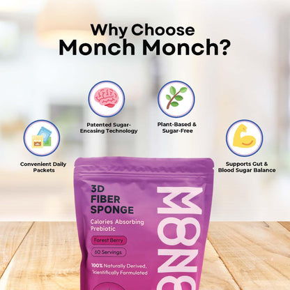 Monch Monch Calorie Absorbing Fiber Sponge – Forest Berry, 60 Ct – Vegan Konjac Gum + Prebiotic Fiber for Gut Health & Blood Sugar Support