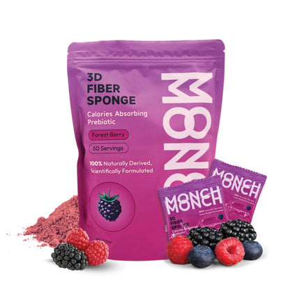 Monch Monch Calorie Absorbing Fiber Sponge – Forest Berry, 60 Ct – Vegan Konjac Gum + Prebiotic Fiber for Gut Health & Blood Sugar Support