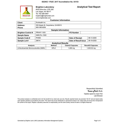 ProHealth NMN Pro 1000 | Clinically Studied Uthever NMN — NAD+ Precursor | USA Made