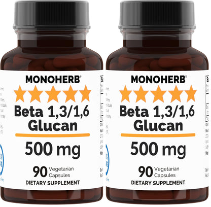 MONOHERB Beta 1,3/1,6 Glucan 500 mg - 90 Veg Capsules (Pack of 2) | 90 Servings