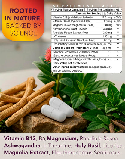 Cortisol Supplements for Women & Men - Adrenal Support & Stress Relief (90 Caps)