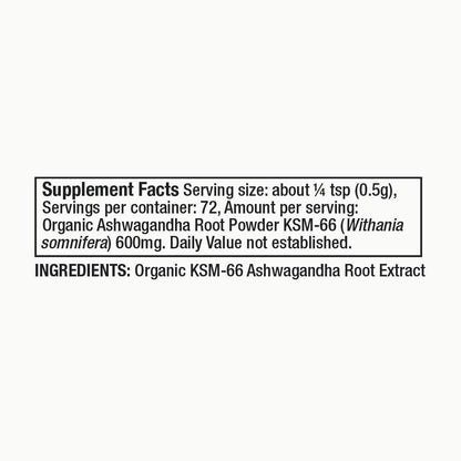 Moon Juice Organic Ashwagandha Supplement – KSM-66 Root Powder (15:1) for Focus, Mood & Stress, 72 Servings