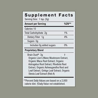 Moon Juice Brain Dust - Adaptogenic Mushroom Support for Focus, Memory & Clarity | Lion’s Mane, Ginkgo Biloba & Ashwagandha - Caffeine-Free, Vegan - 1.5 oz