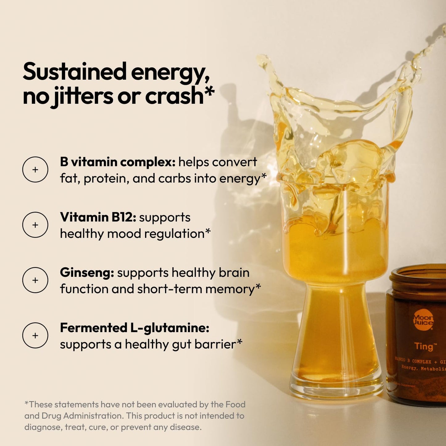 Moon Juice Ting - Mango Vitamin B Complex Powder | Sugar-Free, Caffeine-Free Energy & Digestive Support (25 Servings)
