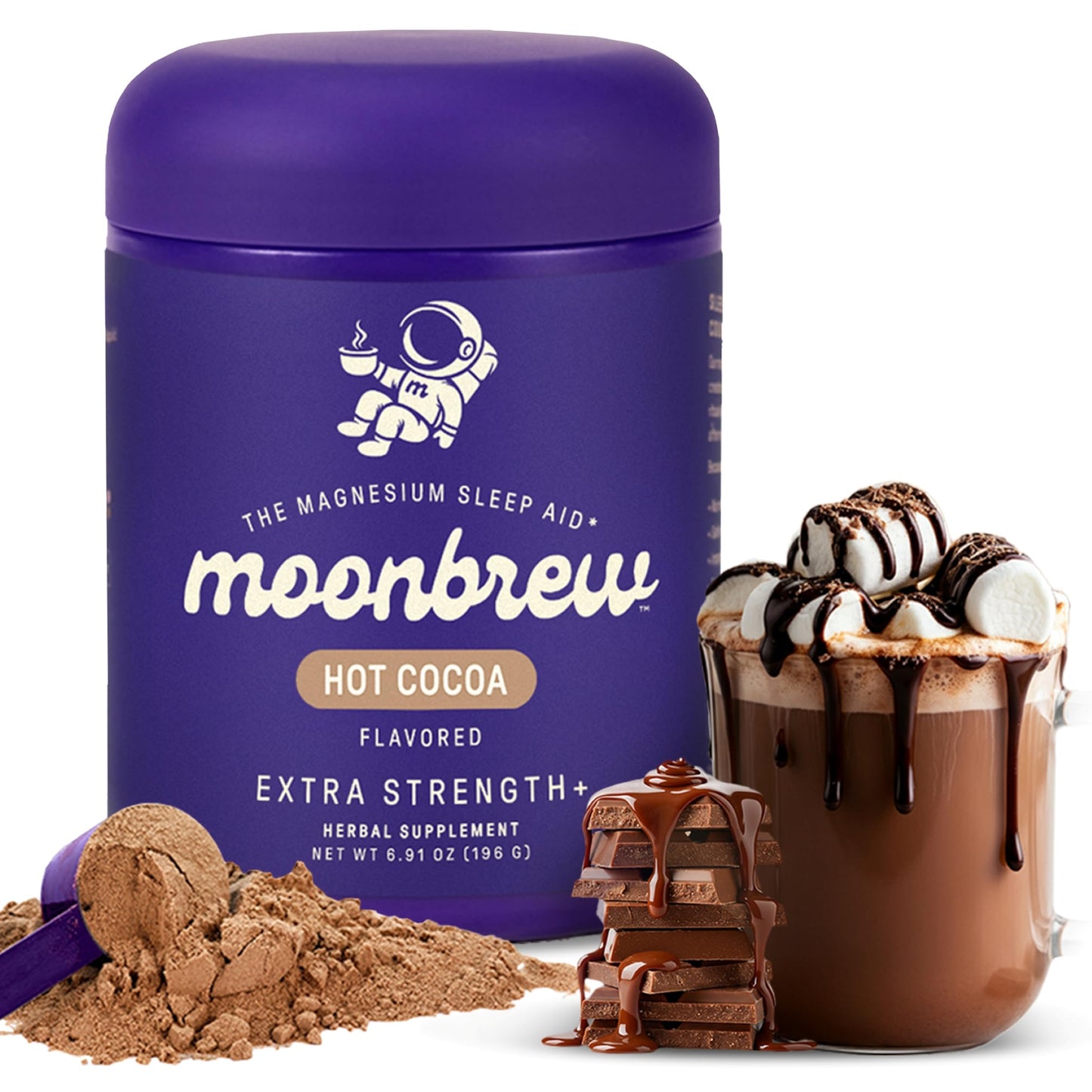 MoonBrew Nighttime Extra Strength Magnesium Hot Cocoa – Melatonin-Free Sleep Support Drink Mix