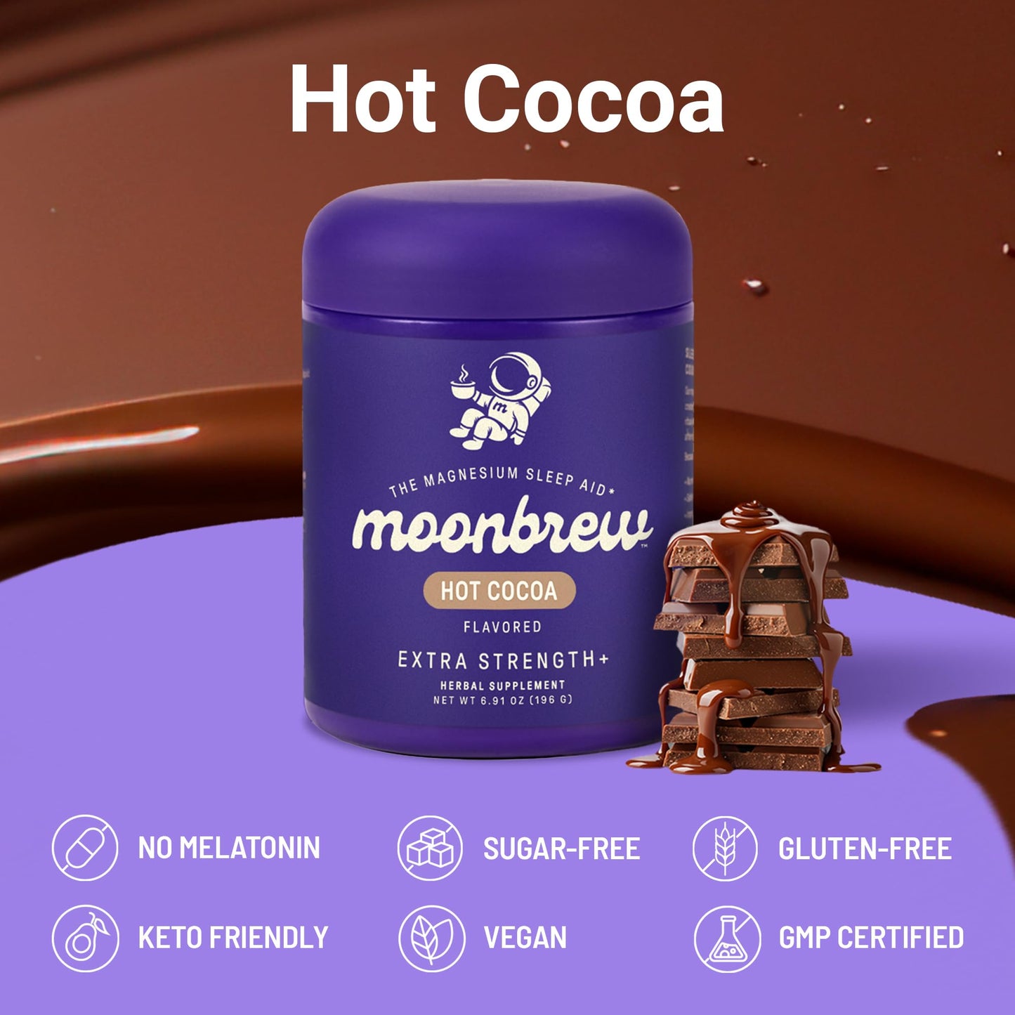MoonBrew Nighttime Extra Strength Magnesium Hot Cocoa – Melatonin-Free Sleep Support Drink Mix