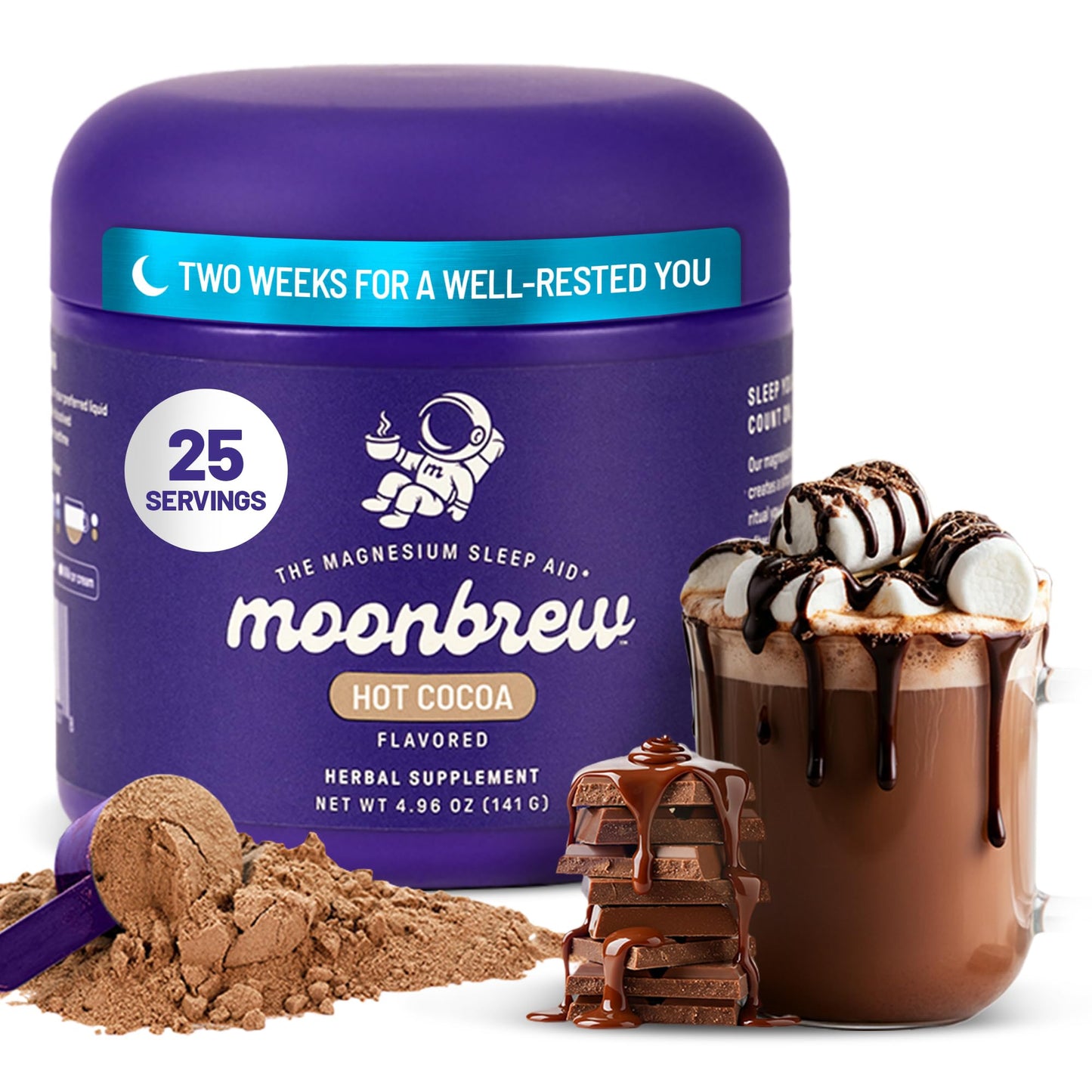 MoonBrew Nighttime Magnesium Hot Cocoa – Sleep Support (Melatonin-Free) with L-Theanine & Chamomile