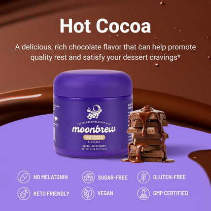 MoonBrew Nighttime Magnesium Hot Cocoa – Sleep Support (Melatonin-Free) with L-Theanine & Chamomile
