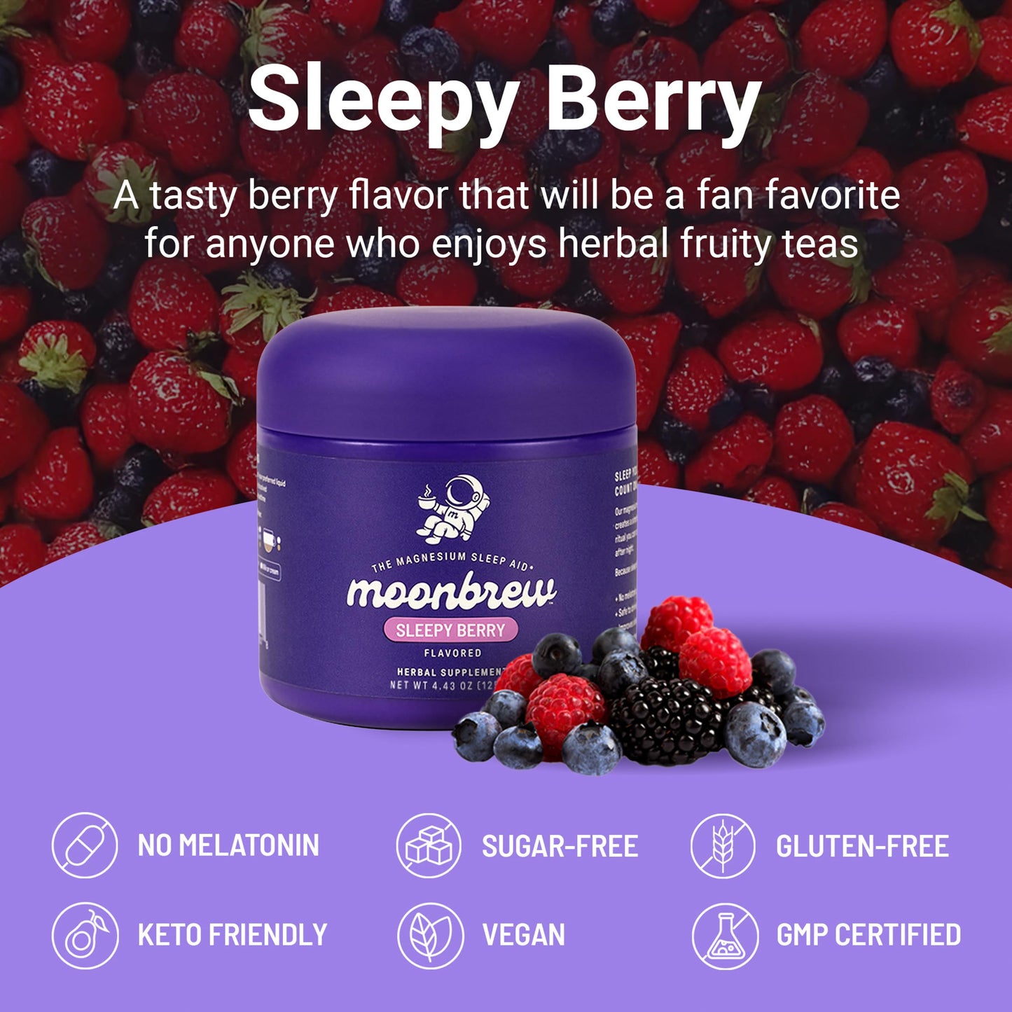 MoonBrew Nighttime Magnesium Sleepy Berry Smoothie – 3-Pack, Melatonin-Free Sleep Support with L-Theanine, Chamomile & Zinc Glycinate | 75 Servings