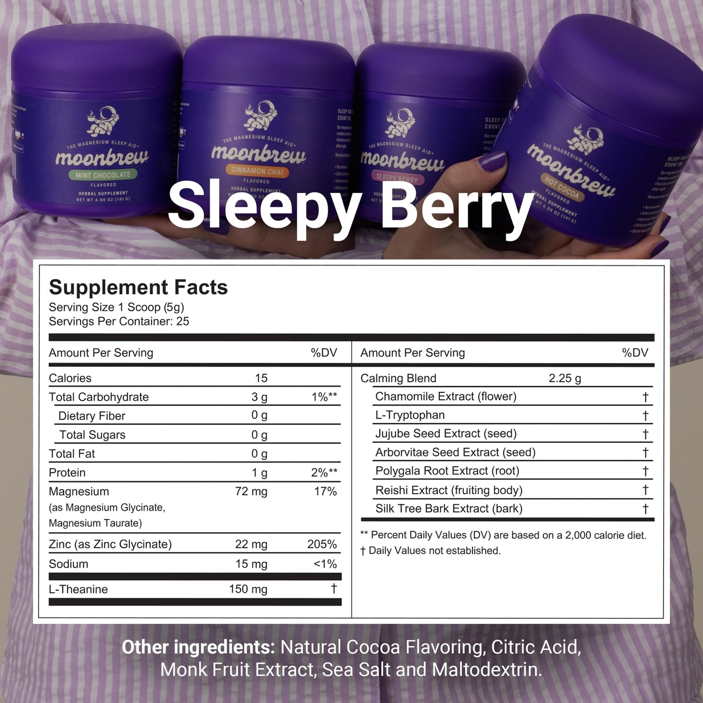 MoonBrew Nighttime Magnesium Sleepy Berry Smoothie – 3-Pack, Melatonin-Free Sleep Support with L-Theanine, Chamomile & Zinc Glycinate | 75 Servings