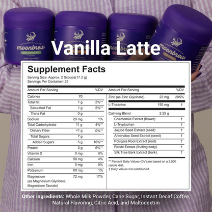 MoonBrew Nighttime Magnesium Vanilla Latte Mix — Melatonin-Free Sleep Drink with Magnesium Glycinate, L-Theanine & Chamomile