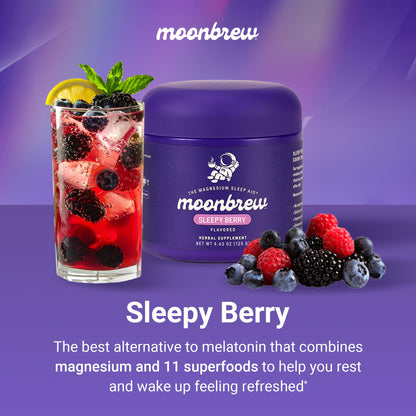 MoonBrew Nighttime Magnesium Sleepy Berry Smoothie – Melatonin-Free Sleep Support for Adults (25 Servings)