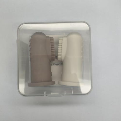 Moonkie Baby Finger Toothbrush Kit – 2 Pcs (Warm Taupe/Ivory) for 3+ Months
