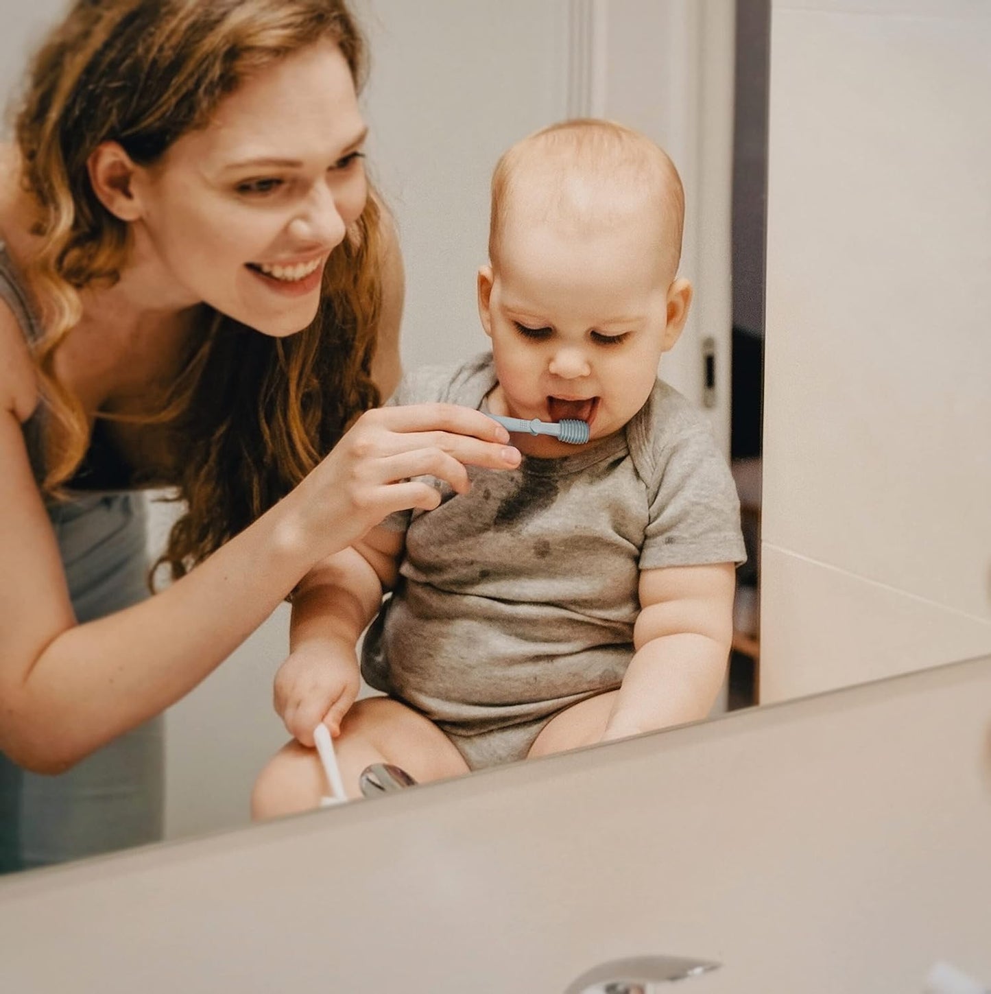 Moonkie Baby Tongue Cleaner & Toddler Toothbrush Kit (3 Months+) – Blush & Pale Mauve, 2 Pcs
