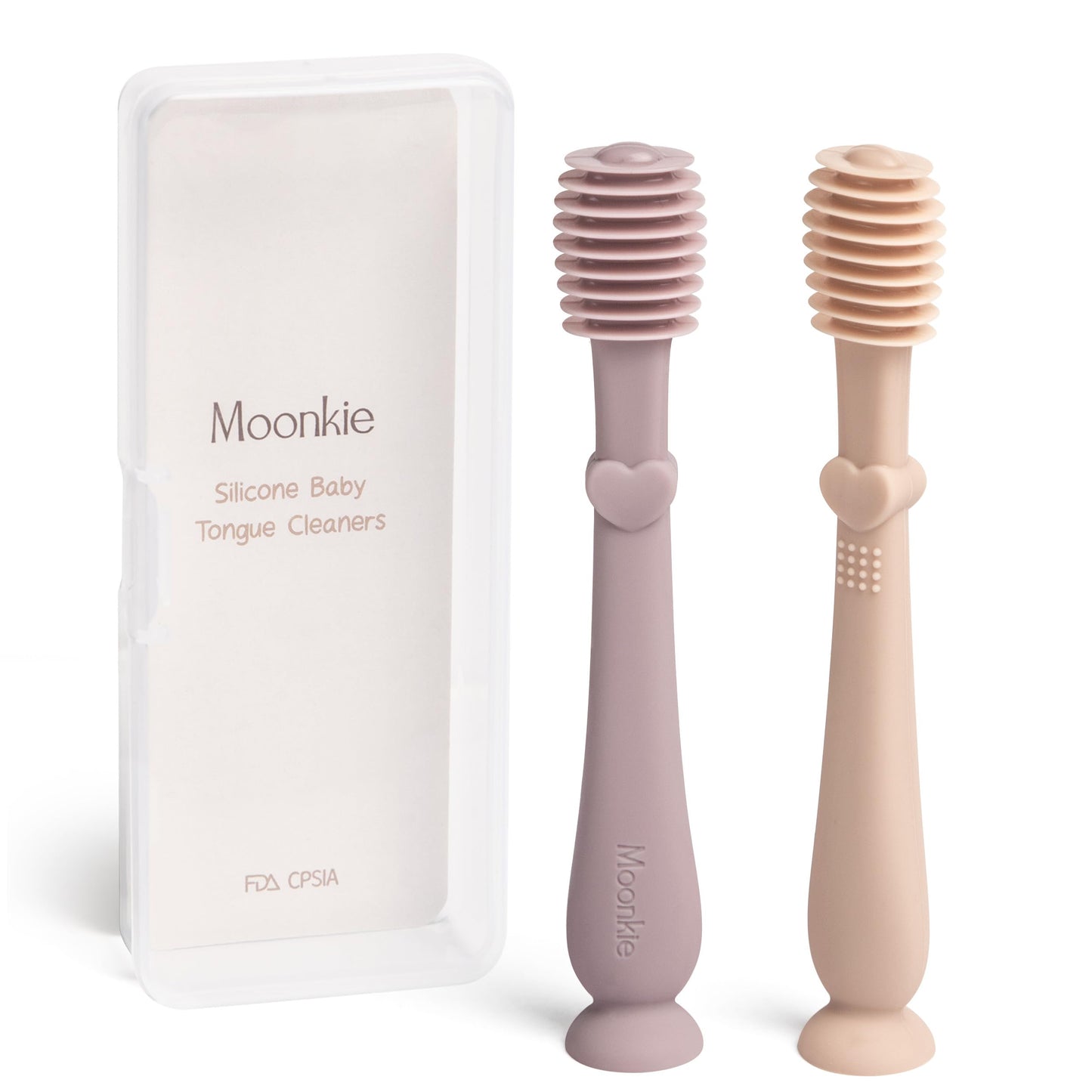 Moonkie Baby Tongue Cleaner & Toddler Toothbrush Kit (3 Months+) – Blush & Pale Mauve, 2 Pcs