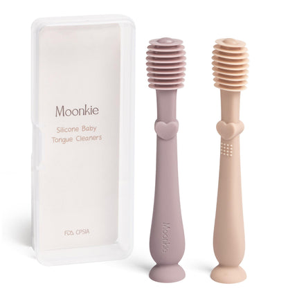 Moonkie Baby Tongue Cleaner & Toddler Toothbrush Kit (3 Months+) – Blush & Pale Mauve, 2 Pcs