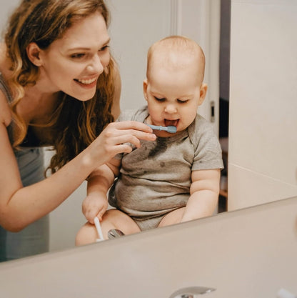 Moonkie Baby Tongue Cleaner – 2-Piece Kit (Clay/Ivory) for Newborns 3 Months+ | Toddler Toothbrush & Baby Oral Cleaner