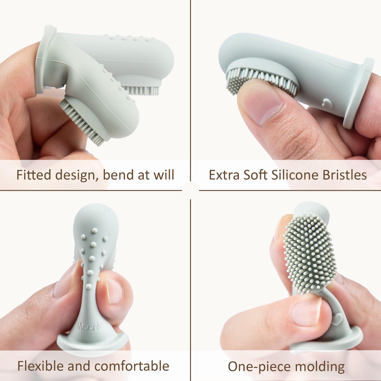 Moonkie Baby Finger Toothbrush Kit – 2-Pack Silicone Oral Cleaner for Teething (Clay & Ivory) 3+ Months
