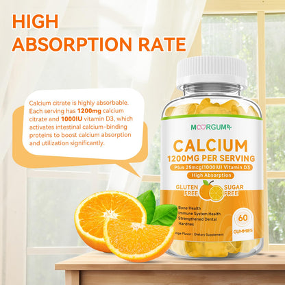 MOORGUMY Calcium Citrate Gummies – 1200mg Calcium + 1000IU Vitamin D3 | Orange, 120 Count