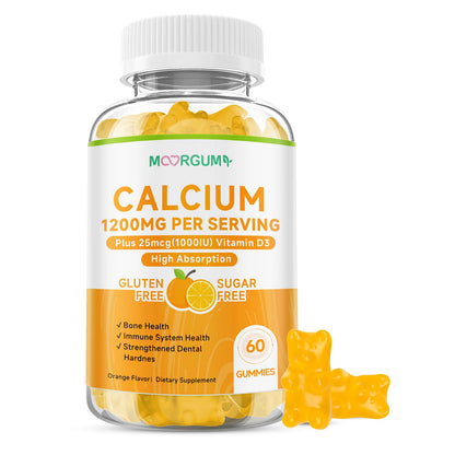 MOORGUMY Calcium Citrate Gummies 1200 mg & Vitamin D3 1000IU | Bone & Teeth Support (Orange) 60 Count