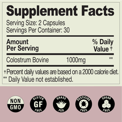 MOOVE Bovine Colostrum Capsules 1,000mg – Grass-Fed Dutch Cows | Immune & Gut Support | 60ct