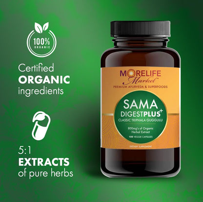 MoreLife Market Sama Digest Plus+ – Premium Ayurvedic Blend for Cleansing, Metabolism & Balance | 108 Veggie Capsules