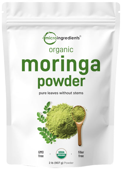 Organic Moringa Oleifera Leaf Powder - 2 lbs | India Grown, Antioxidants & Immune Vitamins | Vegan