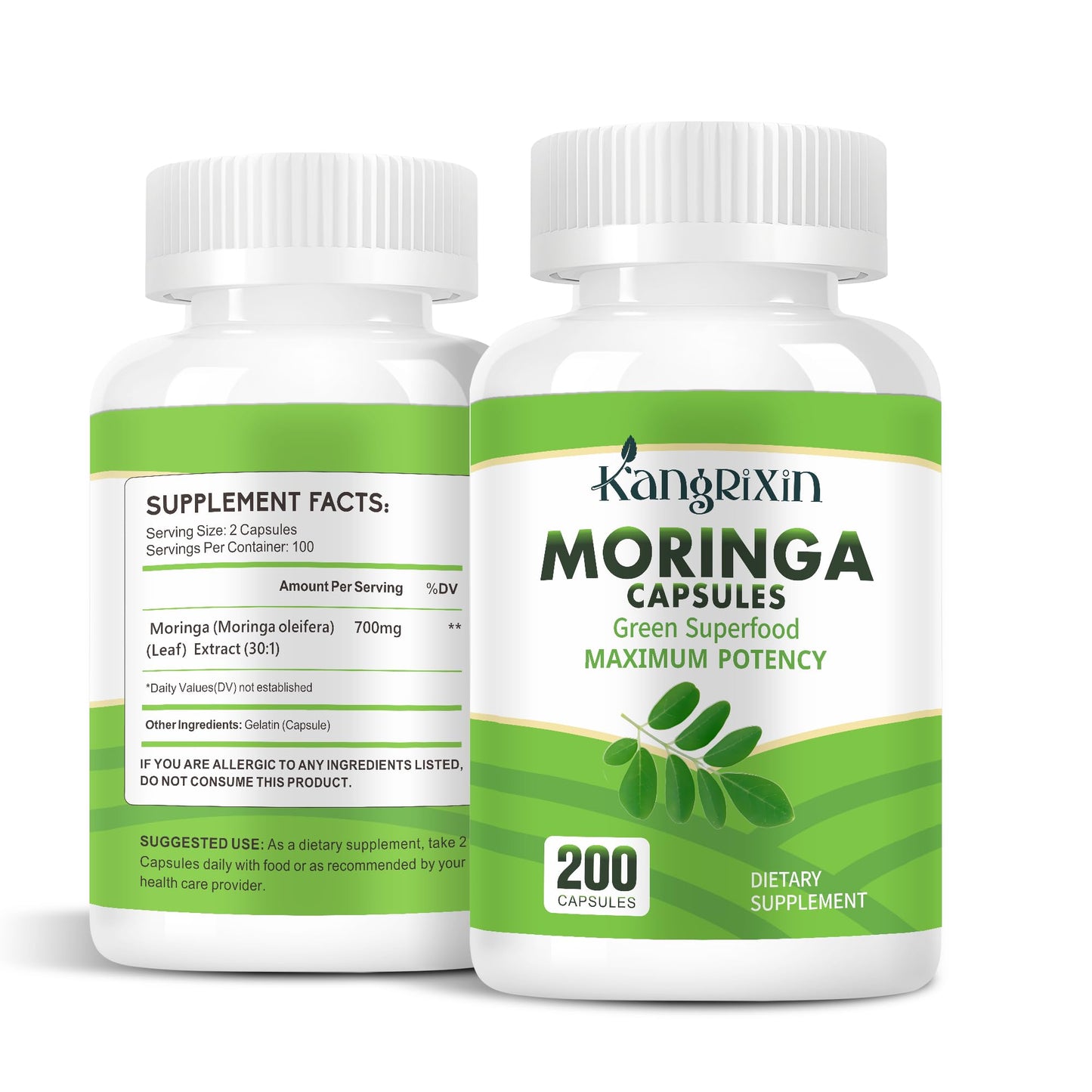 Moringa Capsules 200 Count | Pure Organic Moringa Oleifera | Non-GMO & Gluten Free