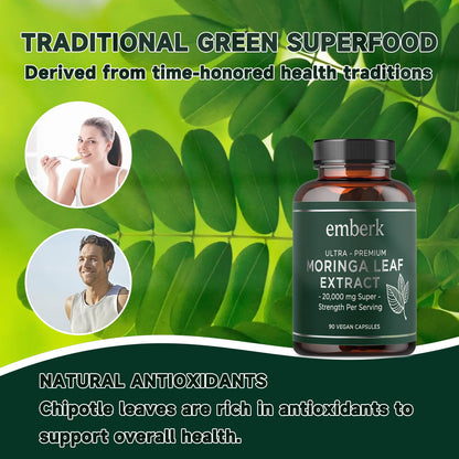 Moringa Capsules 20,000 mg Strength | 90-Count Vegan Non-GMO