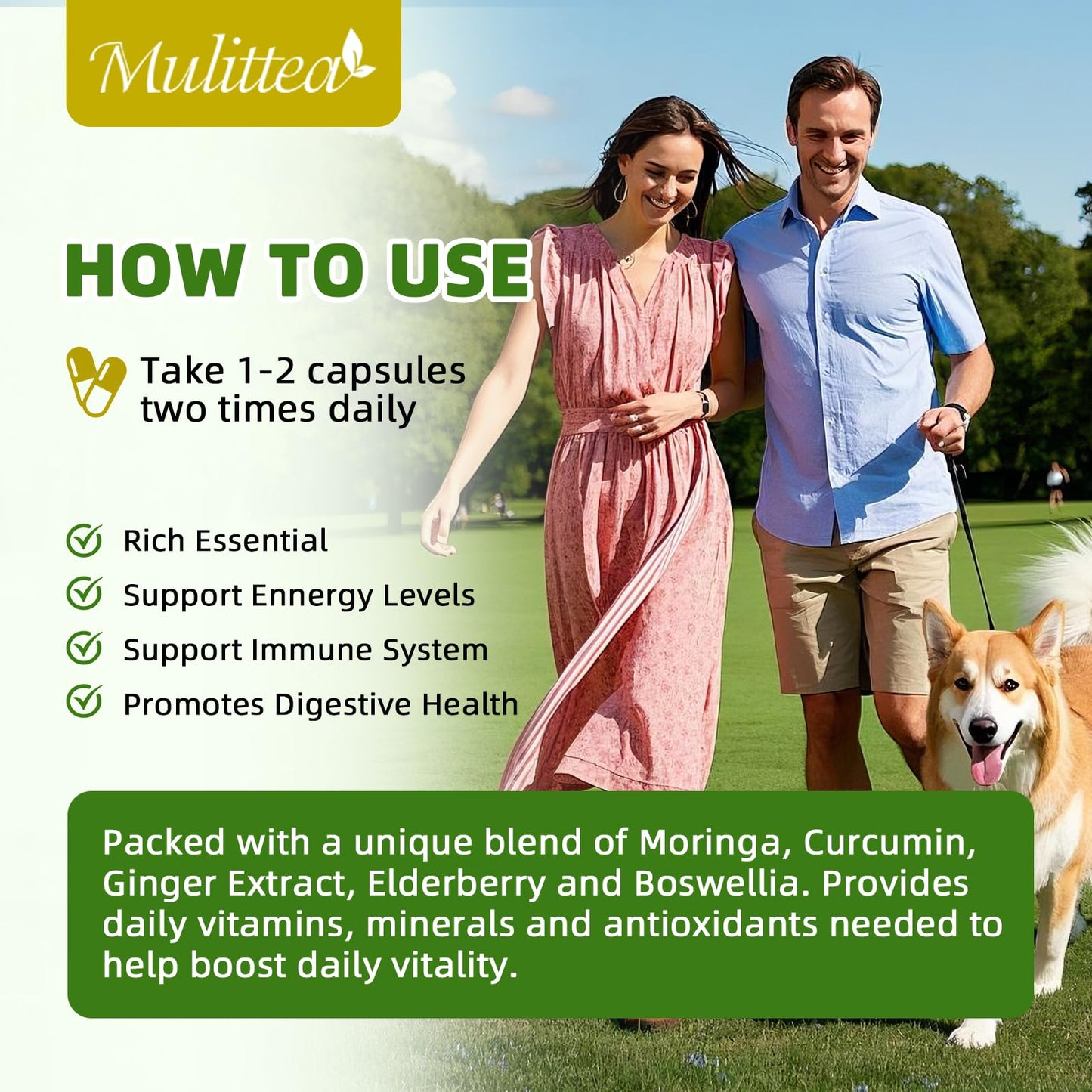 Moringa Capsules Organic 1000mg – 7-in-1 Superfood with Turmeric & Ginger | 120 Vegan Capsules