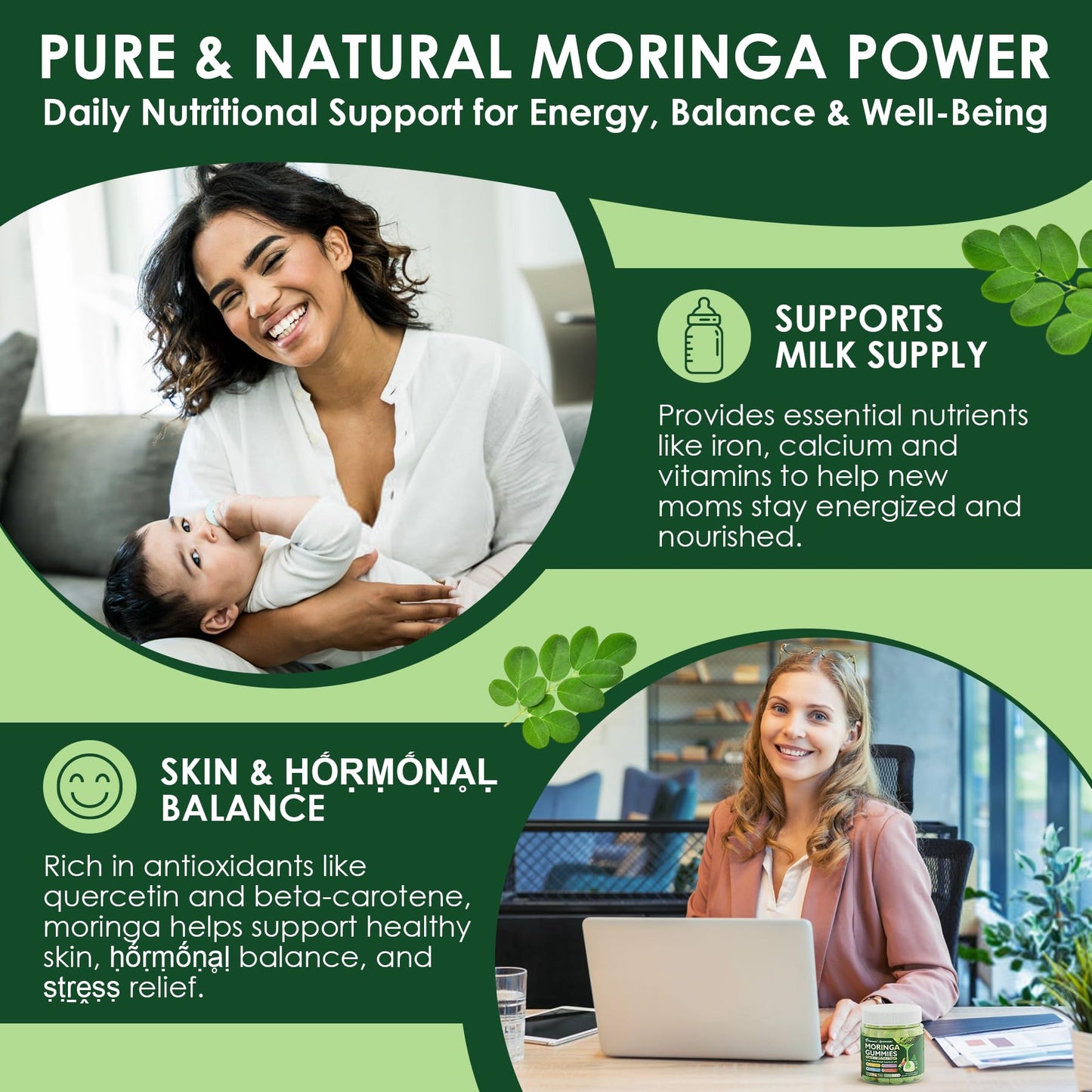 Moringa Gummies 1000mg - Sugar Free | 13-in-1 Superfood for Energy, Immunity, Skin