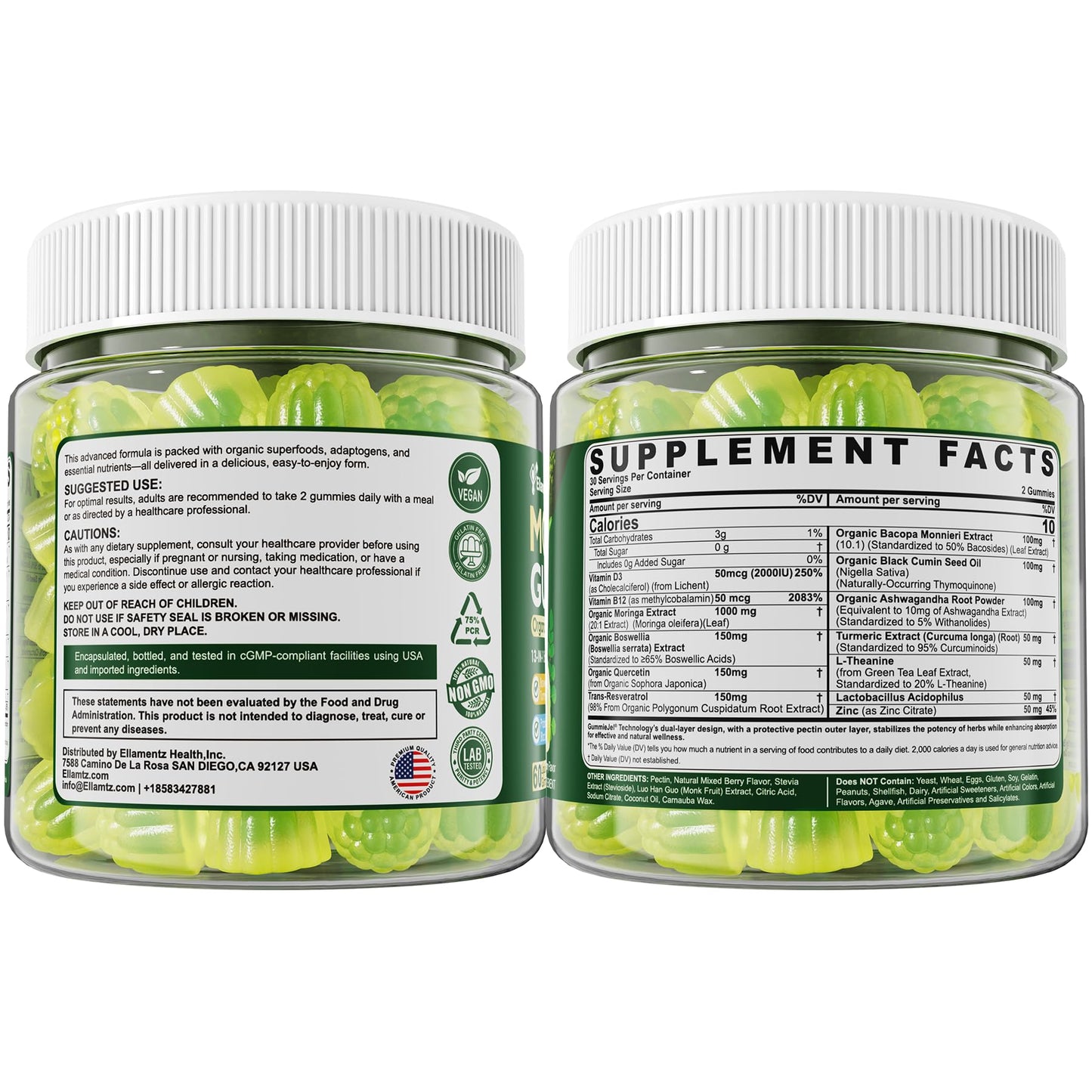 Moringa Gummies 1000mg - Sugar Free | 13-in-1 Superfood for Energy, Immunity, Skin