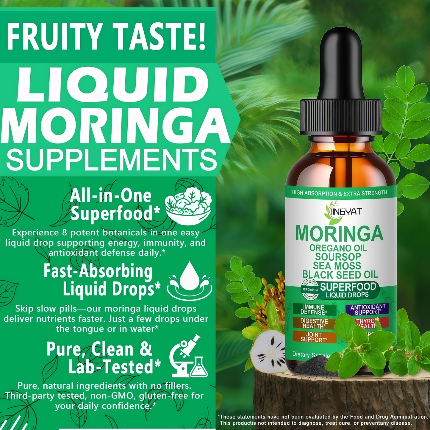 Moringa Liquid Drops — Organic High-Absorption Moringa Tincture with Soursop, Sea Moss & Black Seed Oil | Non-GMO, 30 Servings