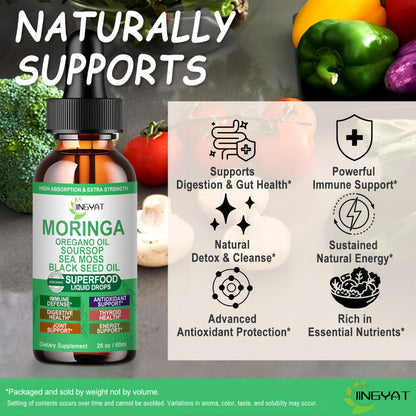 Moringa Liquid Drops — Organic High-Absorption Moringa Tincture with Soursop, Sea Moss & Black Seed Oil | Non-GMO, 30 Servings