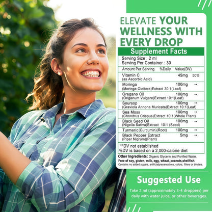 Moringa Liquid Drops — Organic High-Absorption Moringa Tincture with Soursop, Sea Moss & Black Seed Oil | Non-GMO, 30 Servings