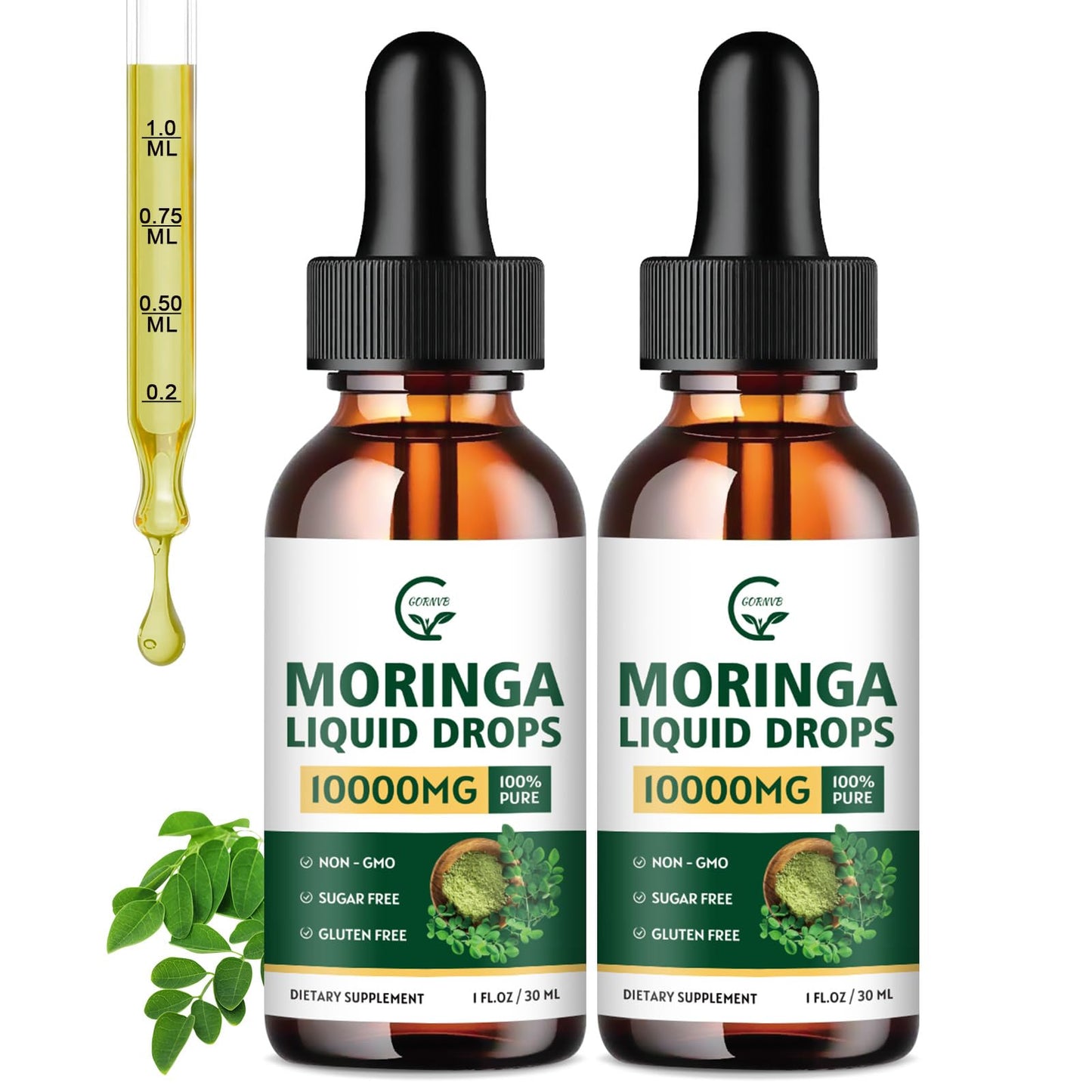 2 Pack Organic Moringa Liquid Drops with Turmeric & Black Pepper