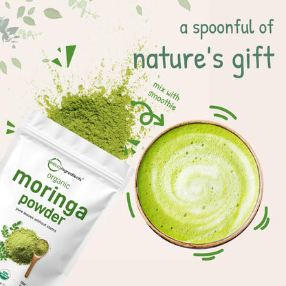 Organic Moringa Oleifera Leaf Powder - 2 lbs | India Grown, Antioxidants & Immune Vitamins | Vegan