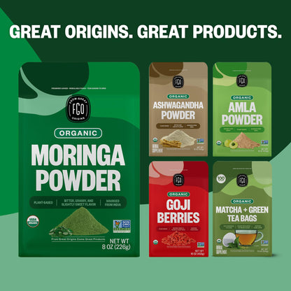 FGO Organic Moringa Leaf Powder - 16oz Resealable Pouch, Non-GMO, India Sourced