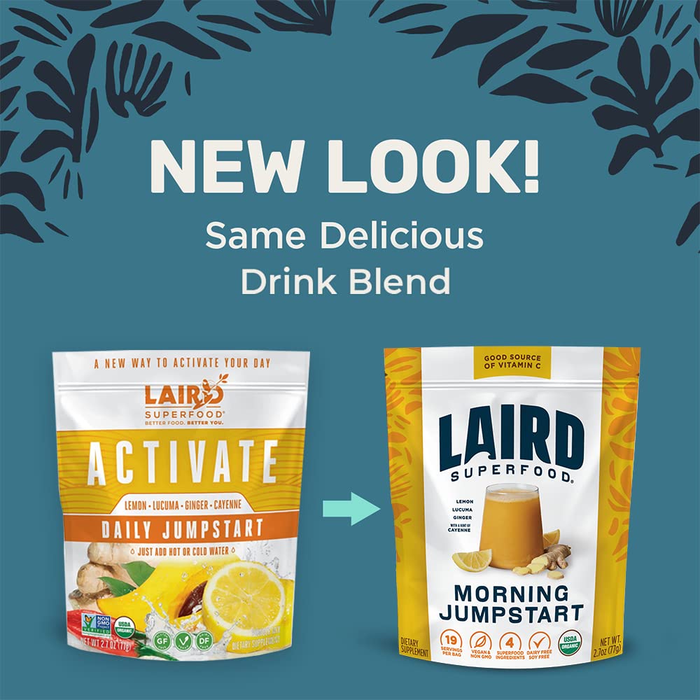 Laird Superfood Morning Jumpstart Powder Drink Supplement – Lemon, Lucuma, Ginger & Cayenne, Organic, 2.7 oz (Pack of 1)