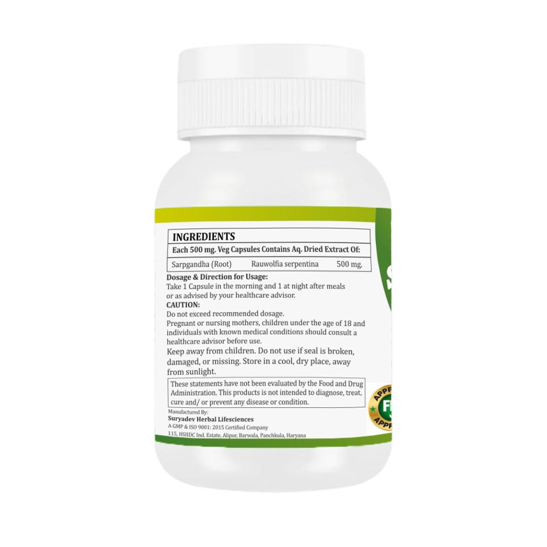 Morsan Healthcare Sarpgandha (Rauwolfia Serpentina) Capsules – 2 x 60 Veg Capsules | 500 mg Herbal Extract