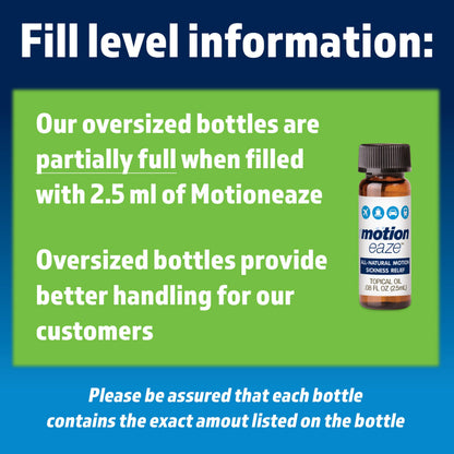 MotionEaze Non-Drowsy Motion Sickness Relief - All Natural Drug Free Formula - Made in The USA - 2.5ml Bottle