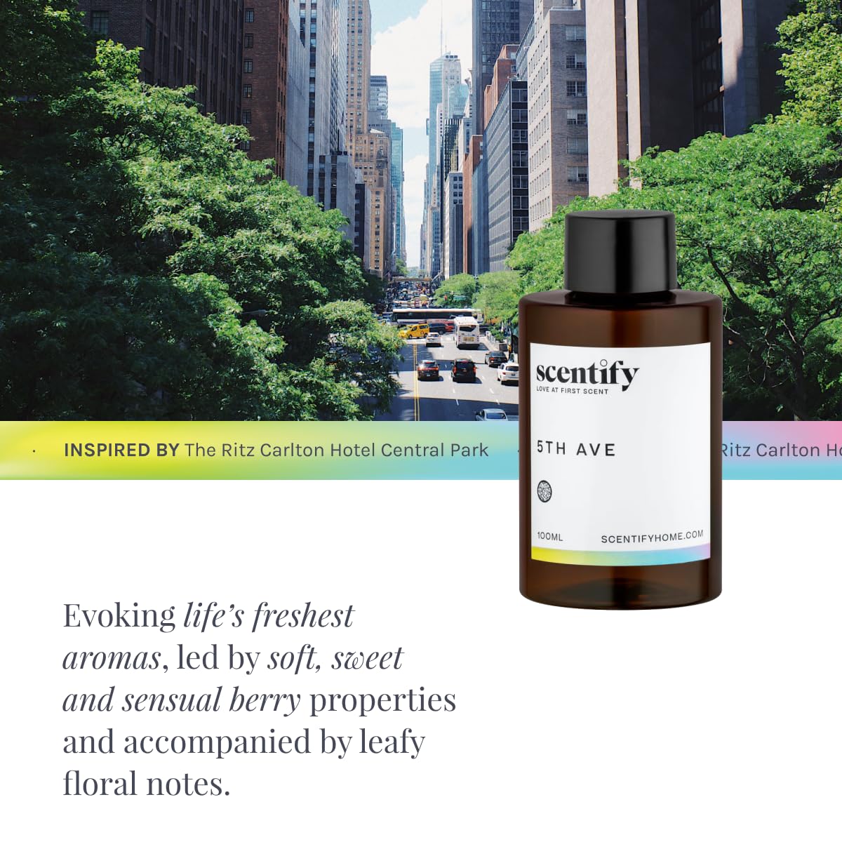 Scentify 5th Ave Aroma Oil Refill – Bergamot, Floral & Gardenia (100ml) for Oil Diffusers