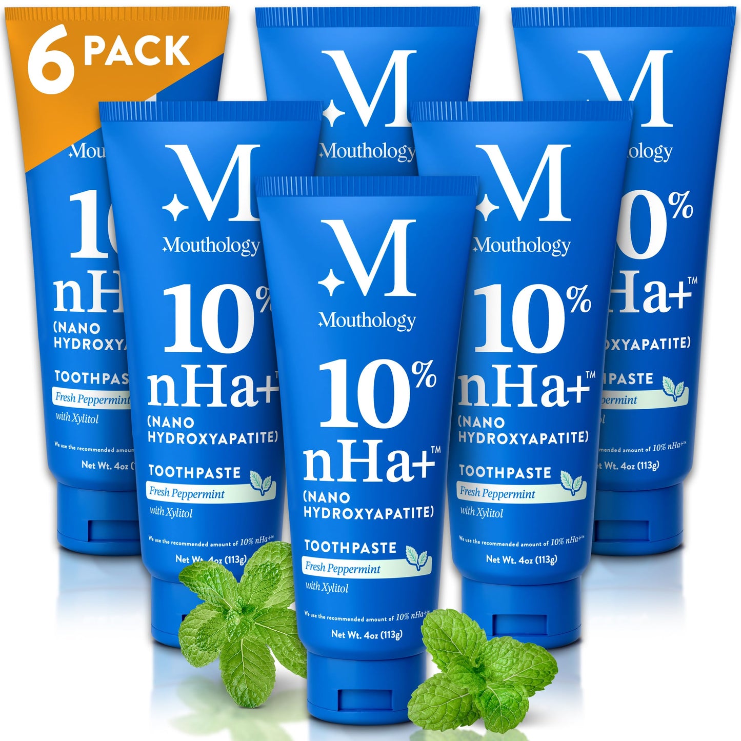 Mouthology 10% Nano Hydroxyapatite Toothpaste – Fluoride Free, Mint (6pk) USA Made
