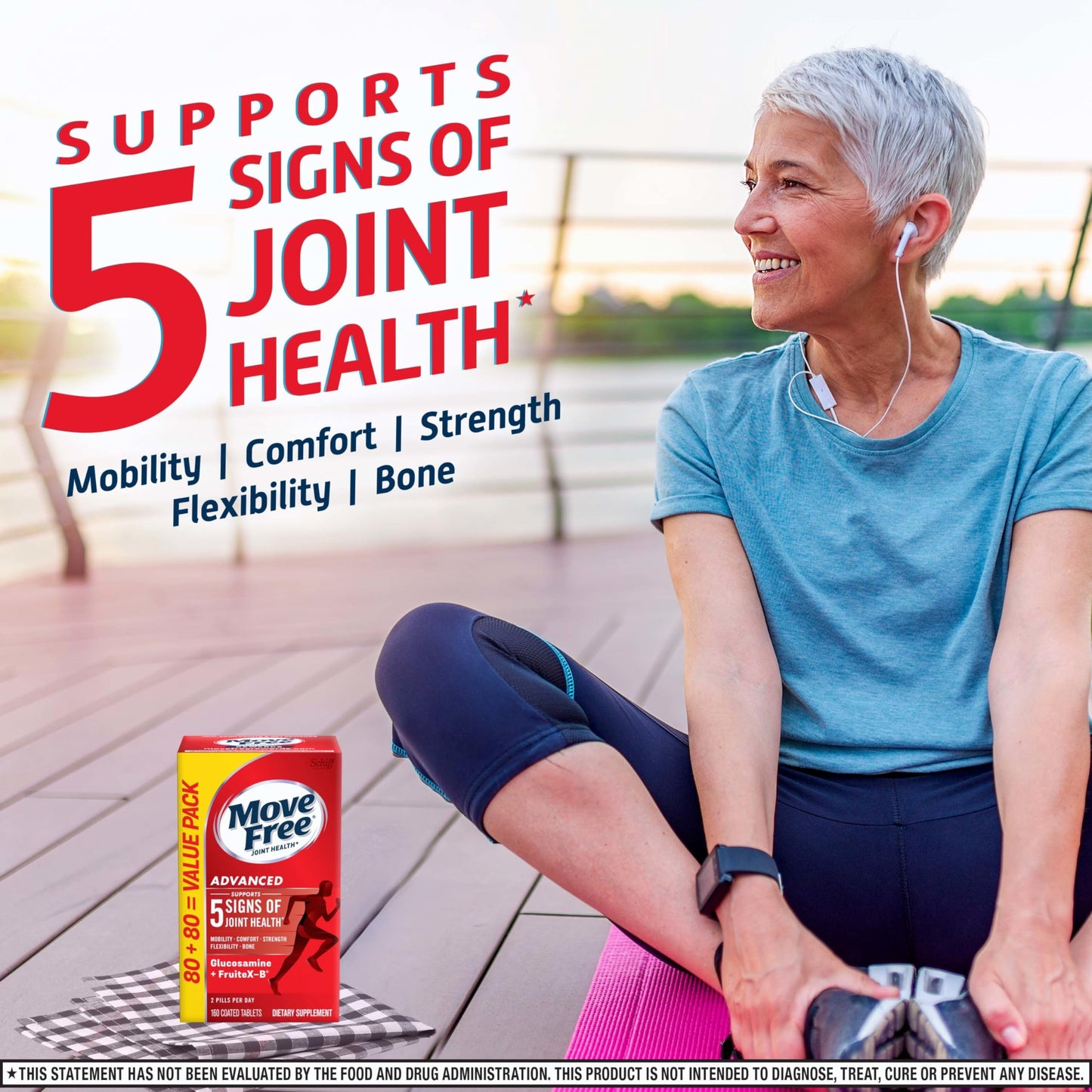 Move Free Advanced Glucosamine Chondroitin + Calcium Fructoborate Joint Support - 160 Tablets (80 Servings)