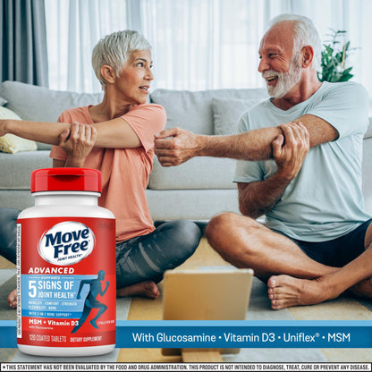 Move Free Advanced: Glucosamine Chondroitin MSM + Vitamin D3 Joint Support – Mobility, Bone & Immune Health (3x120ct)