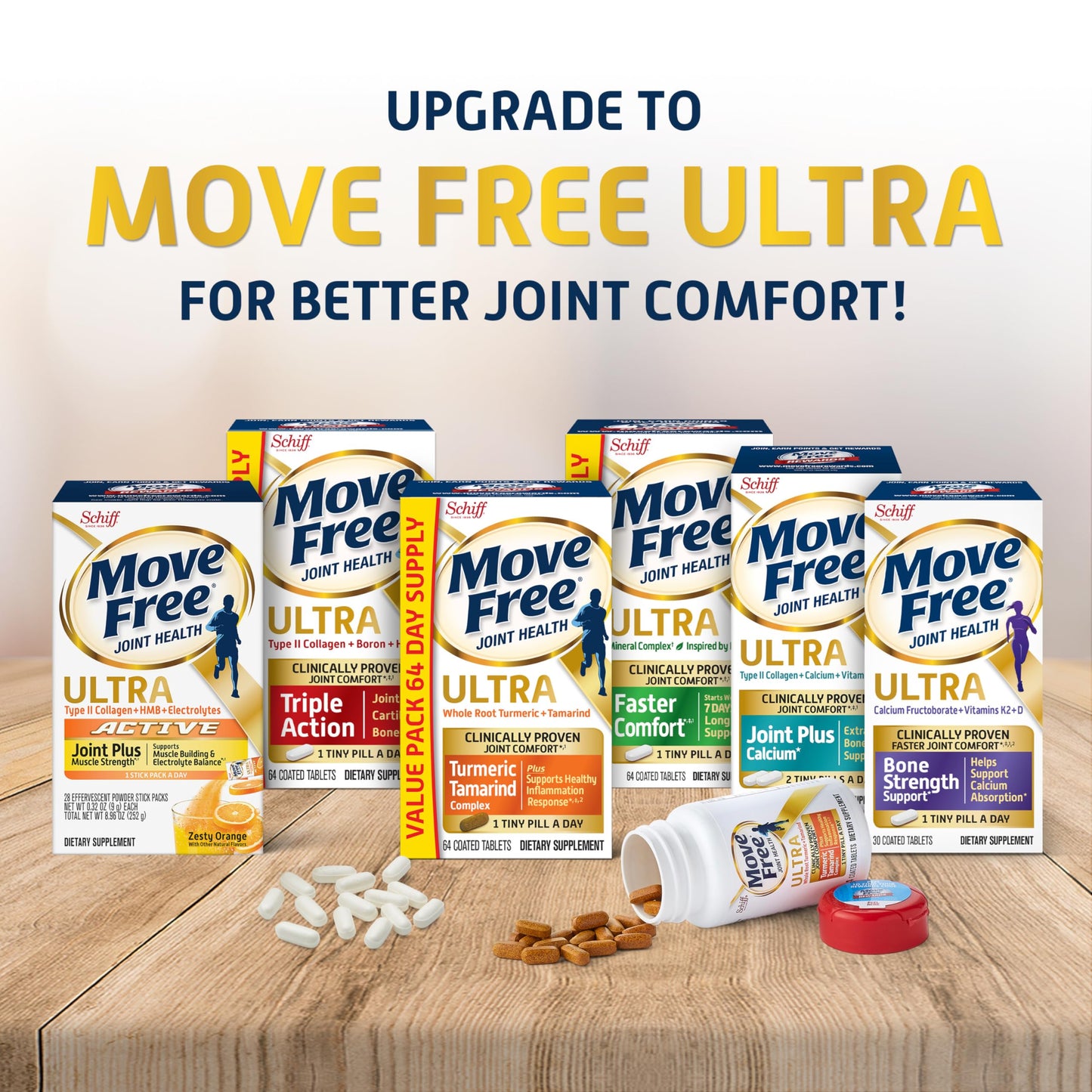 Move Free Advanced Glucosamine Chondroitin + Calcium Fructoborate Joint Support - 160 Tablets (80 Servings)